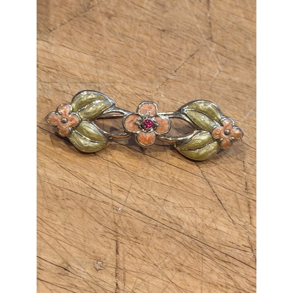 Floral Enamel brooch With Rhinestone Accent In Gift Box - Picture 2 of 7